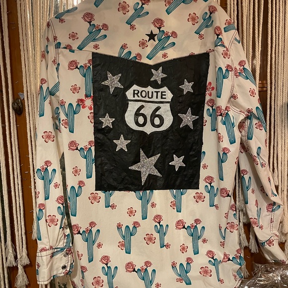 Route 66 Tops - Route 66 hand painted one of a kind shirt with rhinestone button details. XL